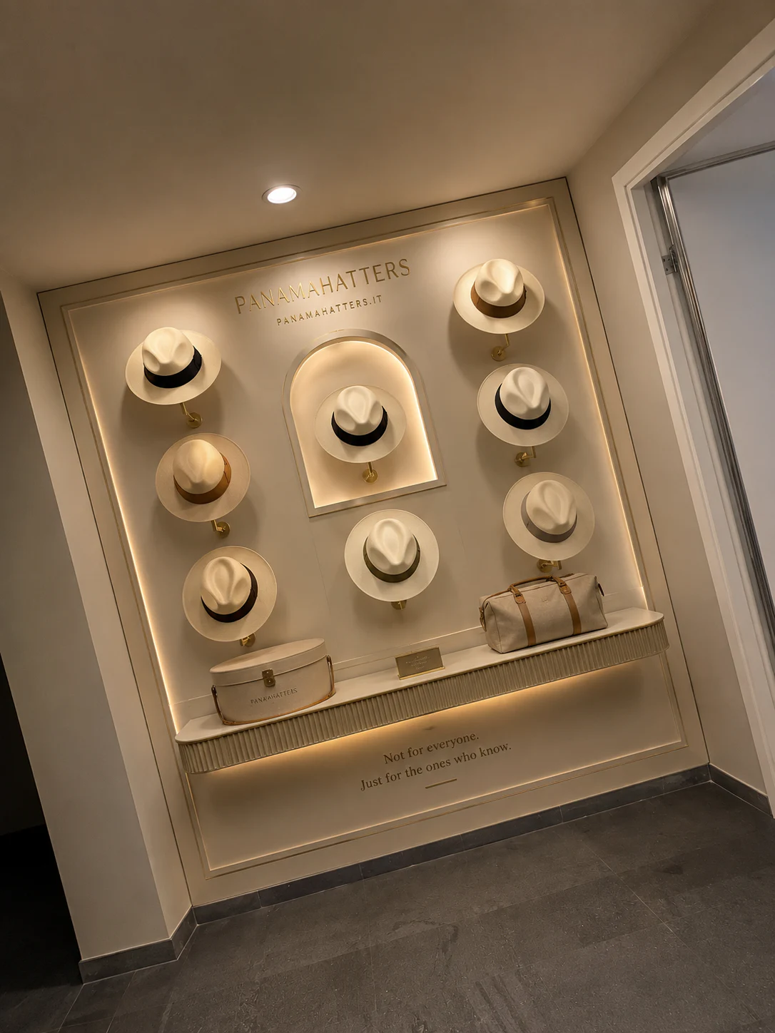 PanamaHatters hats and travel accessories in the Milan showroom