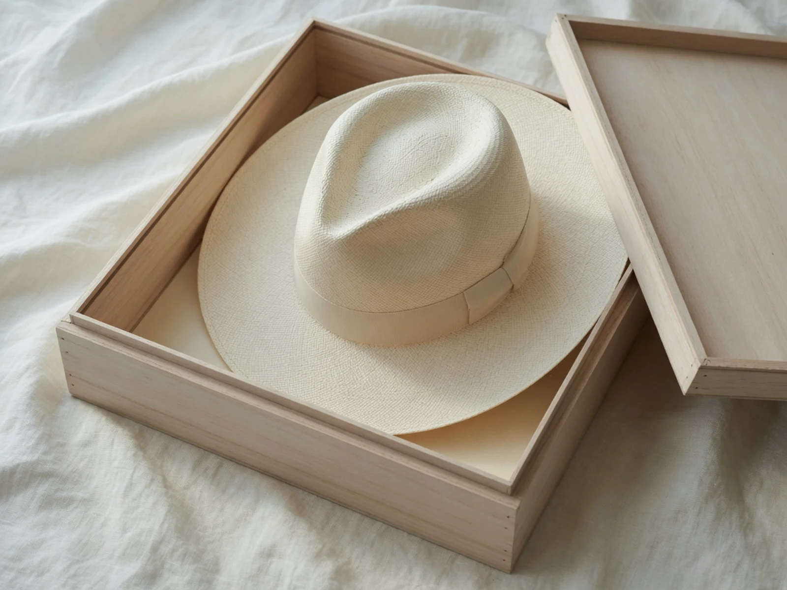 Panama stored in a balsa-wood hat box